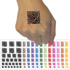 Artsy Peacock Feather Square Temporary Tattoo Water Resistant Fake Body Art Set Collection - Light Pink (One Sheet)