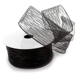 Ribbon Traditions Horizontal Glitter/Sequin Stripes Sheer Wired Ribbon 2 1/2 Inch by 25 Yards - Black