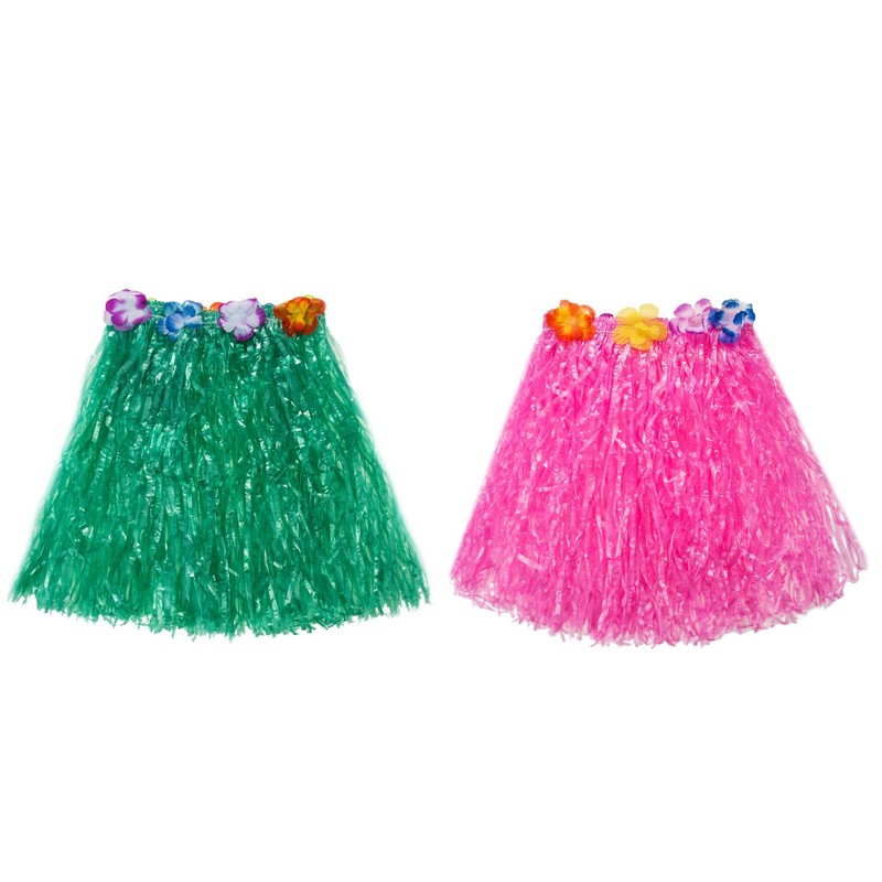 TOODOO Elastic Hawaiian Hula Grass Skirt with Flower Costume Set