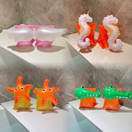 Kids' Swimming Arm Floats: Flamingo & Crab Design Water Sleeves (Swim Aid) Free Size/Pair of Mermaid Arm Rings in Bag 10ea