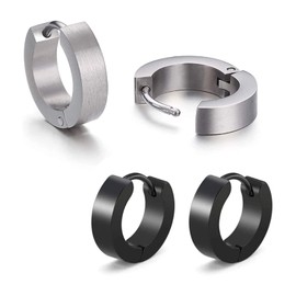 LEEQ Men's / Women's Earrings Stainless Steel Black Silver Matt 4 mm / 12 mm Classic Earrings 2 Pieces (1 Piece) Wood Metal Titanium Silver 4 Pieces (1 Piece) Wood Metal Titanium 4 Unité (Lot de 1),