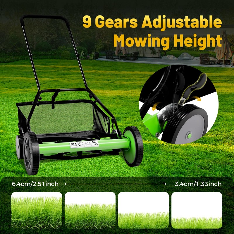 ZERNEIL 20-Inch 9 Gears Manual Lawn Mower, 5-Blade Hand Push