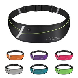 SooGree Slim Running Belt Fanny Packs for Women Men,Water Bottle Holder Hydration Fanny Pouch,Waterproof Sport Waist Pack with Reflective Strip,Runner Belt Bag for Running Cycling Camping Gym (Black)