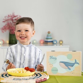 LAUBLUST Children's Cutlery with Name Engraving - Whale Motif UV Print & Gift Box Natural | Cutlery with Name - Christening Gift for Children - Christening Gifts for Boys and Girls | Stainless Steel -