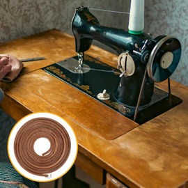 Treadle Sewing Machine Belt, 72 X 3/16 Inch Cowhide Leather Belt Sewing Machine Replacement Sewing Machine Leather Belt Treadle Parts Accessories with Hook for Universal Pedal Sewing Machines, Brown