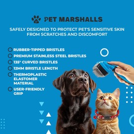 Pet Marshalls Self-Cleaning Slicker Brush for Dogs & Cats, Ergonomic Handle, Stainless Steel Bristles, Blue Brush