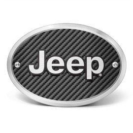 iPick Image Made for Jeep 3D Logo on Carbon Fiber Look Oval Billet Aluminum 2" Tow Hitch Cover