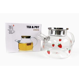 Glass Tea Kettle Strawberry Cute Design Glass Teapot Glass Pitcher Fruit Tea (1L)