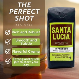 Santa Lucia Nicaraguan Specialty Coffee - Espresso Roast 2 Pounds (2-16oz Bags, Ground - Auto Drip)