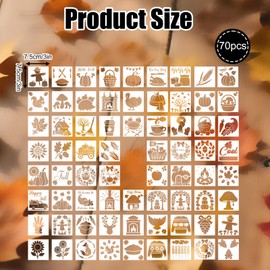 70pcs Fall Painting Stencils, 3x3in Thanksgiving Reusable Autumn Templates for DIY Crafts on Wood Canvas Fabric Wall Porch Home Decor