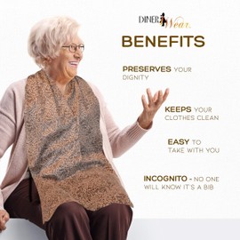 DinerWear - Cravaat® II Wide Dining Scarf, Adult Bibs for Men and Women, Stain Resistant, Wrinkle Resistant, Machine Washable, Great Elderly Gifts, Covers Lap, 21 x 34 Inches, Red