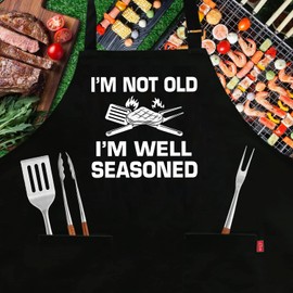 ALIPOBO Funny Grilling Aprons for Men - BBQ Cooking Apron with 2 Pockets, Adjustable Neck Strap and 40" Long Ties - I'm Not Old I'm Well Seasoned