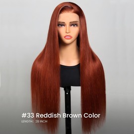 Queen Story 13x4 Straight Reddish Brown Lace Front Wigs Human Hair Glueless Wigs Human Hair Pre Plucked Pre Cut 250% Density Glueless Wig Human Hair Lace Front Wigs for Women 24 Inch