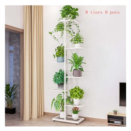 Indoor Metal Tiered Plant Stand - Tall Multi Tier Corner Iron 8 Tier 9 Potted White Flower Rack Multi-tiered Layer Shelf Holder for Living Room Balcony Enterway Patio Garden Outdoor ( White )