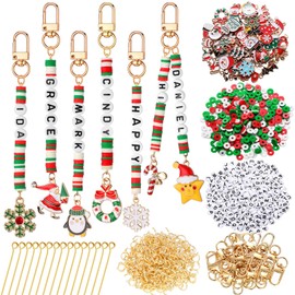 Tondiamo 2823 Pcs Christmas Bead Keychain DIY Craft Making Kit Christmas Key Ring Charms Letters Beads String for Xmas Gift Jewelry Key Ring Backpack Accessories