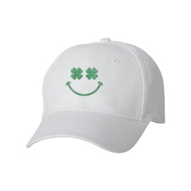 Go All Out One Size White Baseball Shamrock Smiling Face | Positive, Happy, Smile Embroidered Dad Hat Structured Cap