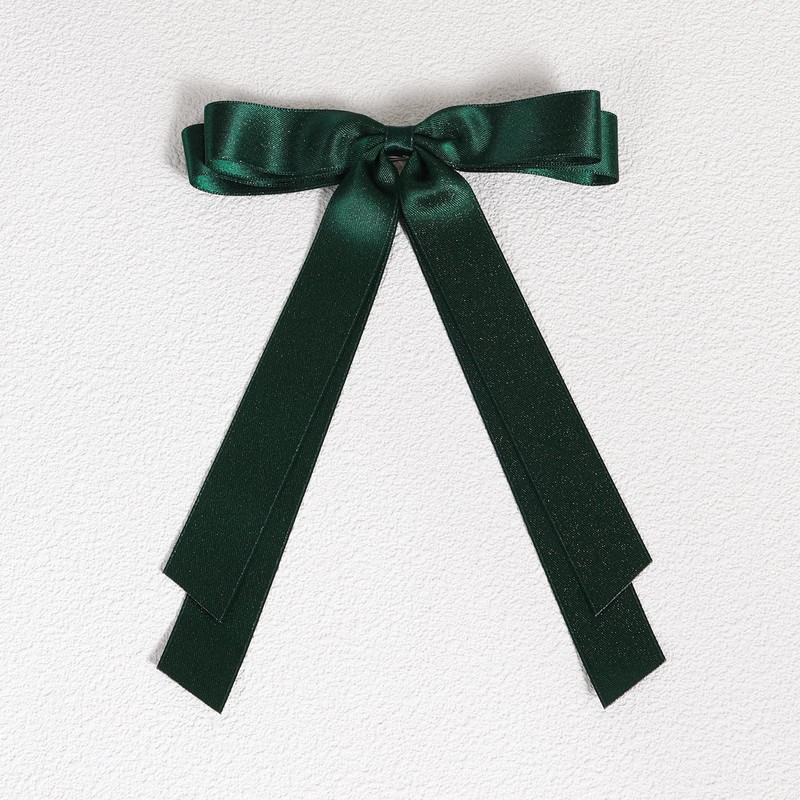 5.5" Sparkly Dark Green Silky Satin Large Hair Bow Alligator