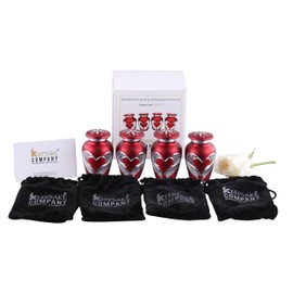 Keepsake COMPANY's Red Small Urns for Human Ashes - Angel Wings Mini Urns - Cremation Keepsakes urns for Ashes – Urn -ERN - Tiny Urns for Men - (Set of 4 Miniature Urn)