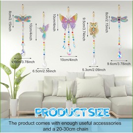 AUAUY 5D Diamond Painting Crystal Sun Catcher Wind Chime Set of 5, Double-Sided Painting, Key Ring, Crystal Hanging Ornament, Creative Craft Set Gift for Girls Aged 6–12 Years