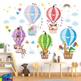 DECOWALL SG2-104 Animals in Hot Air Balloons Kids Wall Stickers Elephant Giraffe Monkey Decals Removable for Baby Nursery Bedroom Living Room Playroom decorations baby decor animal