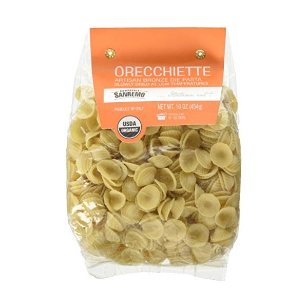 Compagnia Sanremo Pasta Italian Organic Orecchiette Pasta - 100% Durum Wheat Semolina Orecchiette - 16 Oz (Pack Of 4) - Product Of Italy