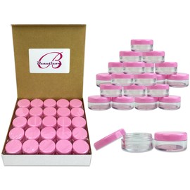 (Quantity: 100 Pcs) Beauticom 5G/5ML Round Clear Jars with Pink Lids for Jams, Honey, Cooking Oils, Herbs and Spices