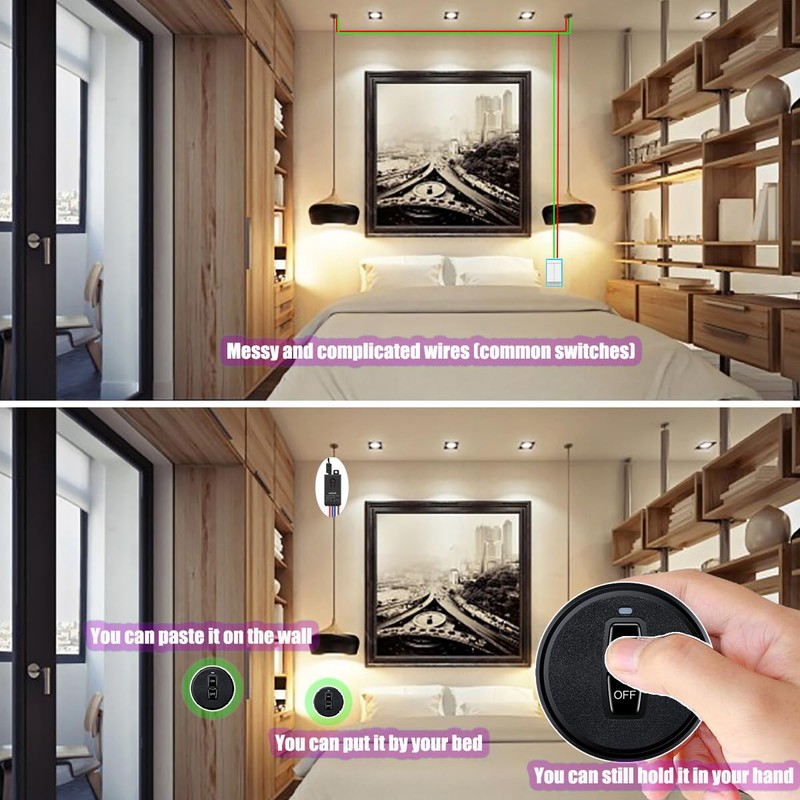 Mini Wireless Light Switch and Receiver kit, No Wiring Mini
