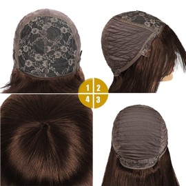 NICMISS Chocolate Brown Human Hair Wigs with Bangs Short Bob Wig Human Hair 12 Inch Straight Bob Wigs for Black Women Human Hair Glueless None Lace Front Brazilian Hair Dark Brown