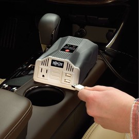Tripp Lite 200W Car Power Inverter with 1 Outlet & 2 USB Charging Ports, Auto Inverter, Ultra Compact (PV200USB),Gray