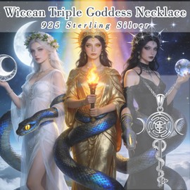 SHAOAN 925 Sterling Silver Hecate Necklace for Women Triple Moon Goddess Pendant with Ouroboros Snake Wiccan Pagan Jewelry Gift for Her