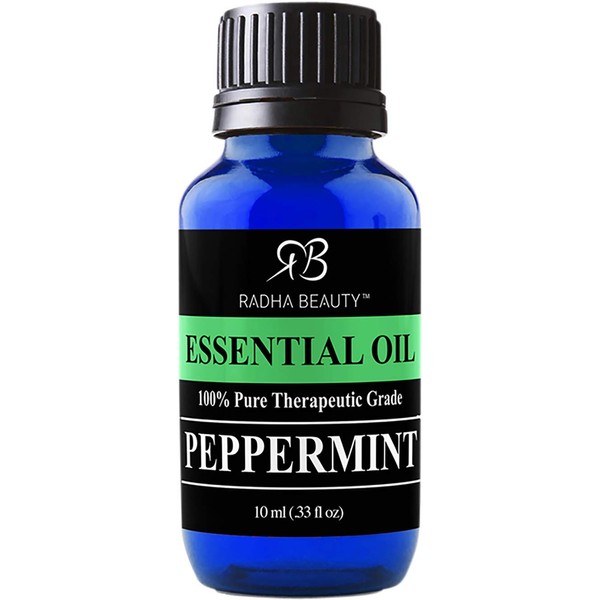 Radha Beauty Peppermint Essential Oil 10ml - 100% Pure & Therapeutic Grade, Steam Distilled for Aromatherapy, Fresh Minty Scent, Mental Focus, Headaches, Congestion