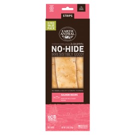 Earth Animal No-Hide Strips Salmon Recipe Natural Rawhide Alternative Dog Chew Treat, 10 Pack Value Pack