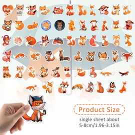 simarro Pack of 60 Fox Stickers, Cute Animals Stickers, Reusable Fox Sticker Set for Children, Cute Decorative Vinyl Fox Stickers for Laptop, Scrapbook, Skateboard, Car, Luggage