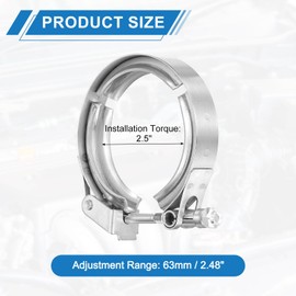 sourcing map 2.5" Quick Release V Band Clamp 304 Stainless Steel for Exhaust Systems Downpipe Exchange Exhaust Accessories, Adjustment Range 63mm / 2.48inch