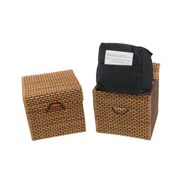 BambooMN Granulated Bamboo Charcoal Odor Absorber Bag in Decorative 4" Brown Box, 2 Sets