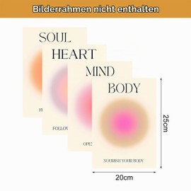 Set of 4 Aura Poster Set Canvas Pictures Aura Pictures Body Mind Soul Heart Aesthetic Style Colourful Gradient Aura Angel Numbers Poster Sets for Room Wall Pictures Living Room Bedroom Decoration Picture