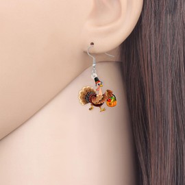 Thankgiving Floral Turkey Earrings Hypoallergenic Dangle Party Favors Pumpkin Jewelry Charms For Women Gifts (Brown)