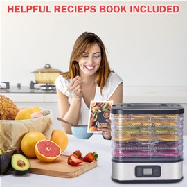 Slendor Food Dehydrator, 6 Trays Dehydrator with 72H Timer & 95-167℉ Temperature Control & LED Display, Dehydrators for Food and Jerky, Fruits, Herb, Veggies, Pet Treat, BPA-Free, Recipe Book Included