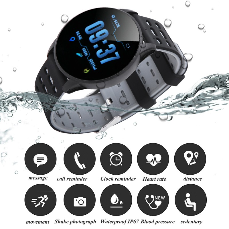 SUNROAD Heart Rate Monitoring Blood Pressure Waterproof Smart Sports WatchBlack