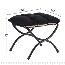 LITA Folding Upholstered Footrest Stool, Modern Small Portable Accent Ottoman with Detachable Thick Cotton Cushion Padded Sofa Stool with Metal Frame for Lazy Chair, Living Room & Bedroom, Black