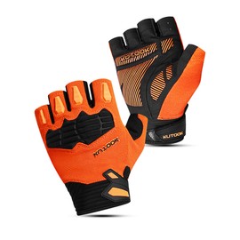 KUTOOK Cycling Gloves for Men Women Half Finger Mountain Road Breathable Dirt Trek Bike Accessories Gloves with Wrist Guard Anti-Slip Bike Gloves for Fitness Training Outdoor Sports Orange 2XL