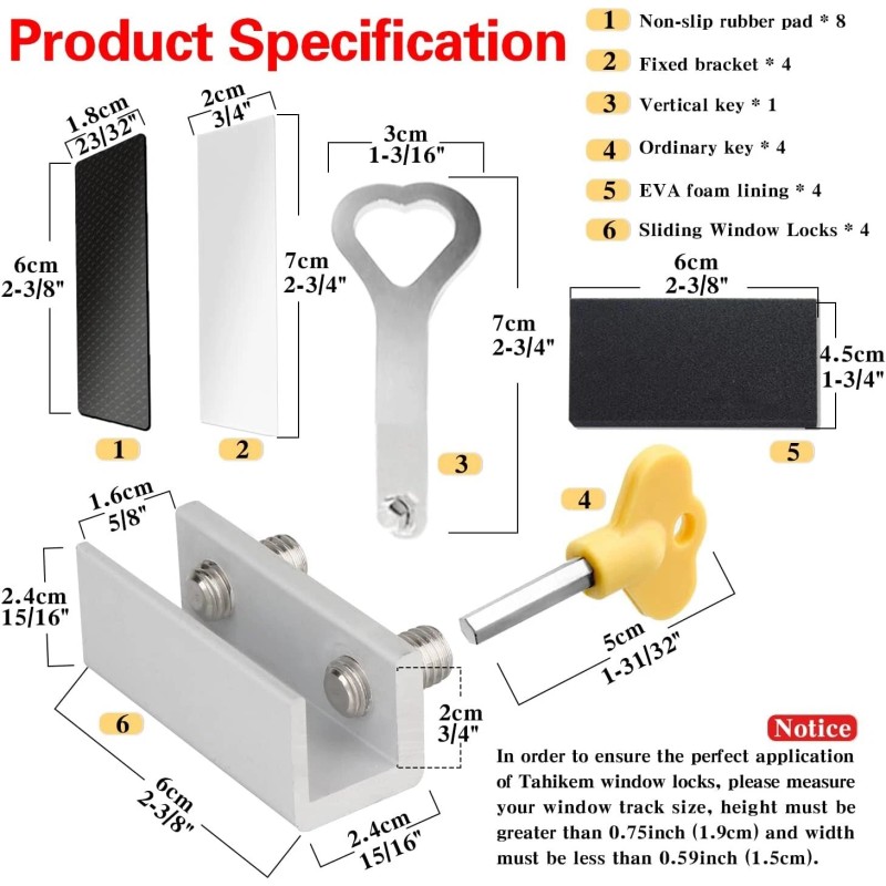 Tahikem Window Safety Locks Adjustable Sliding Door Window Security Locks