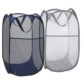 Buenod Paquete de 2 cestas de malla para la colada, cestas plegables para almacenamiento de ropa para recámara, departamento, gris + azul marino