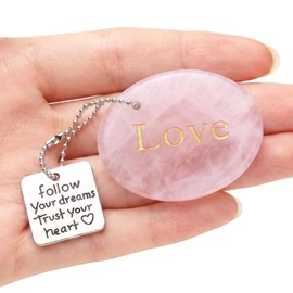 XIANNVXI Engraved Rose Quartz Worry Stone,Pocket Hug Healing Crystal