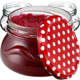 KADAX Small Mason Jars 300ml, Miniature Jars for Honey and Spices, Jam Jars with Lids, Airtight Jars for Gifting (Red Polka Dots, Pack of 10)