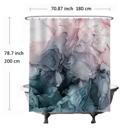 Ulticool Shower Curtain - Marble Pastel Watercolour Abstract Art - 180 x 200 cm - Washable - Anti Mould - Waterproof - with 12 Rings - Marble Blue Pink