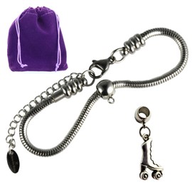 Roller Skate Bracelet - Premium Roller Skate Accessories Stainless Steel Snake Chain with Metal Alloy Charm, Ideal Roller Skate Addition or Roller Skating Party Favors for a Skate Trainer, Medium, No