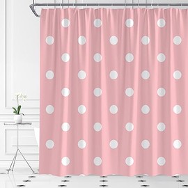 AYDSMYD Polka Dot Shower Curtain Pink White Geometric Polka Dot Cute Girl Modern Home Fabric Bathroom Curtains Decor Set Include Hooks,70" WX70 H