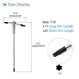 CoCud T-Handle Torx Wrench, T15 Star, CR-V Steel Sliding Handle Key Wrench with Speed Sleeves - (Applications: for T or L Handle Driver), 1-Piece