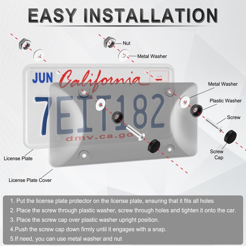 Alpmosn License Plate Frames with Screw Washers and Cap, Car